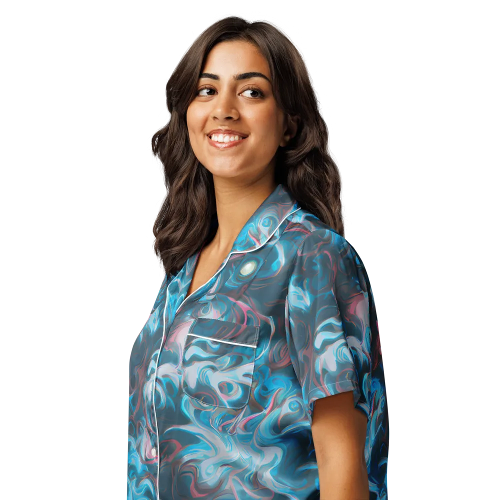 Blue Opal Storm on Women's Short Sleeve Pajama Top — Left Front