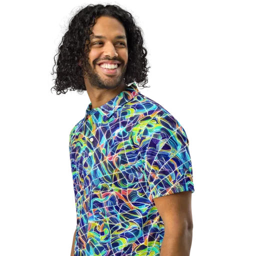 Aurora Grid on a Men's Slim Fit Polo Shirt