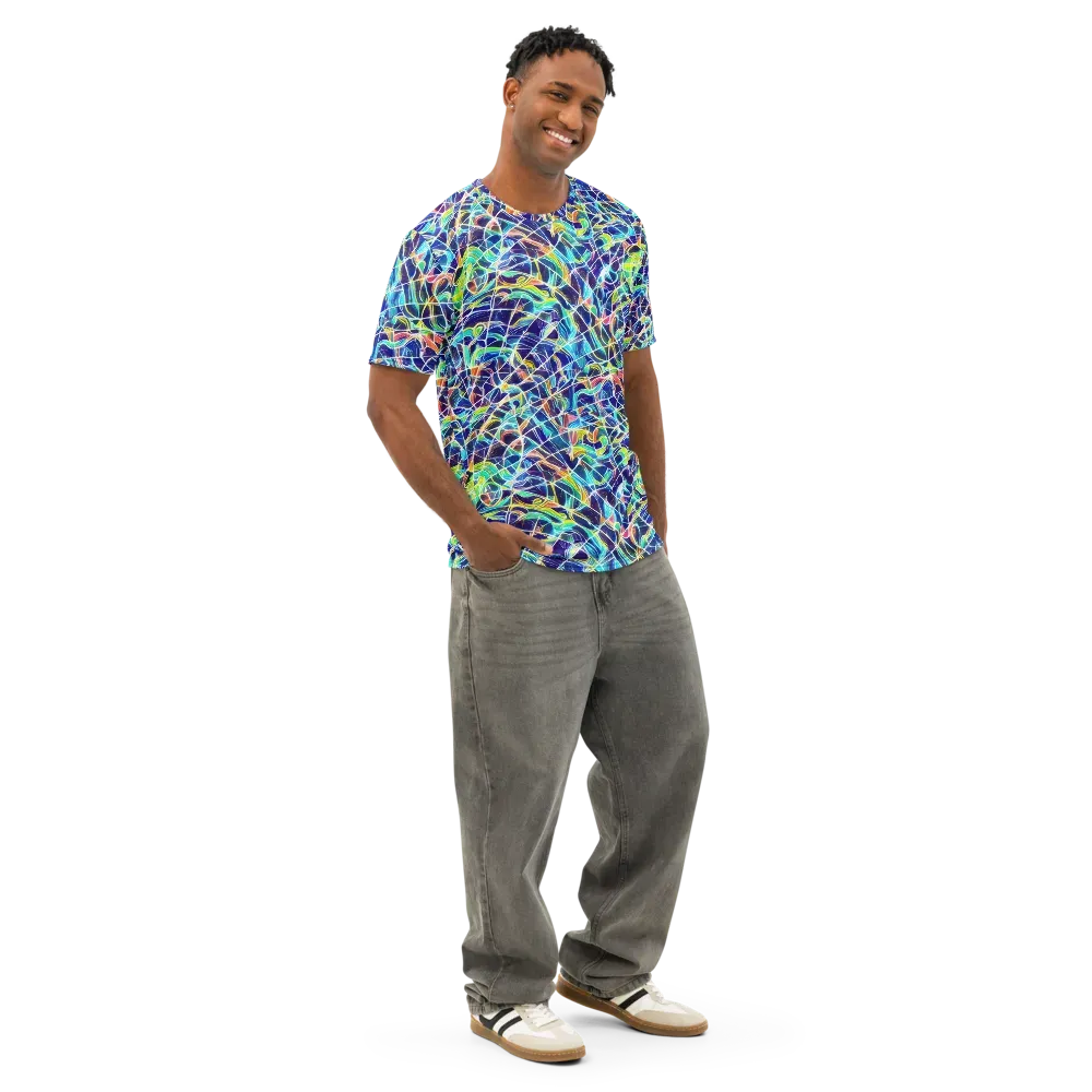 Aurora Grid on Men's Cotton Crew Neck T-Shirt — Right Front