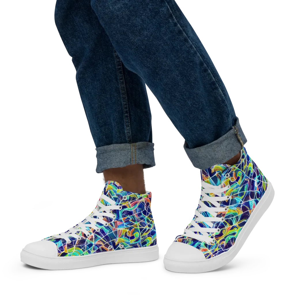 Aurora Grid on Men's High Top Canvas Shoes — Left