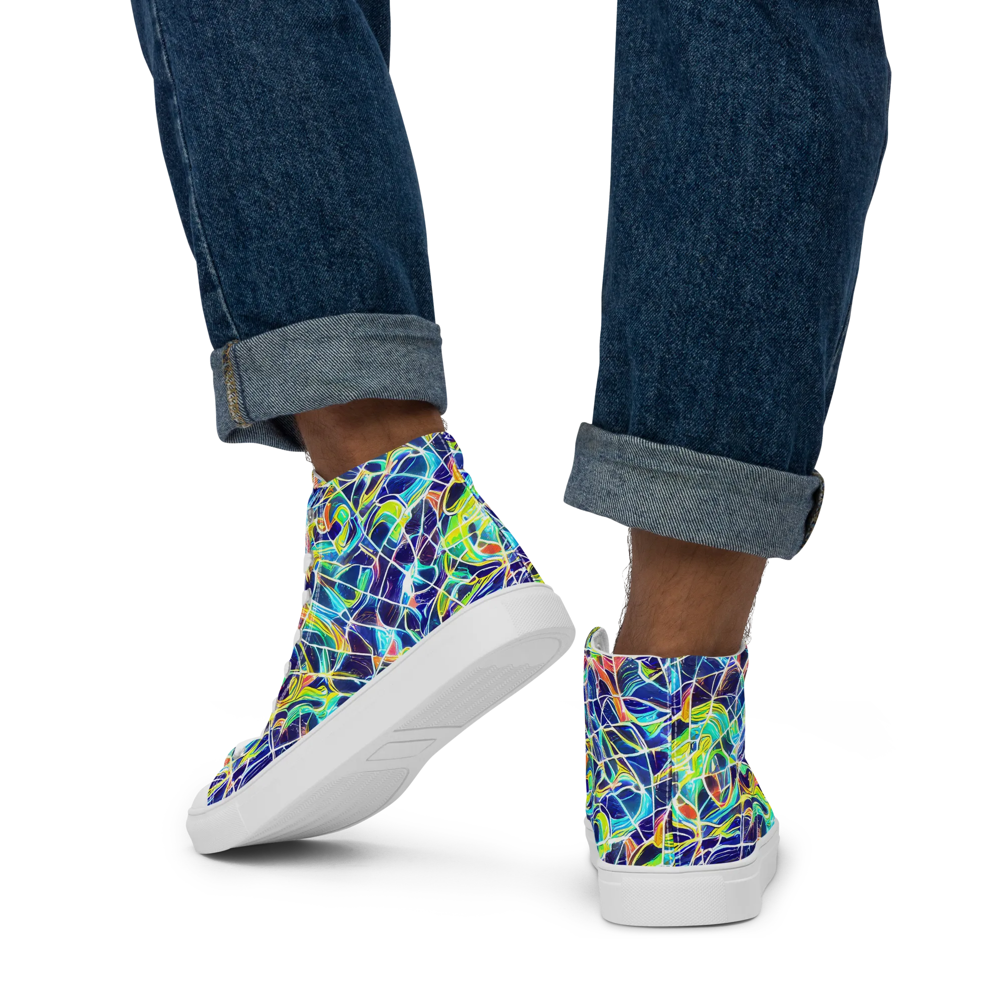 Aurora Grid on Men's High Top Canvas Shoes — Back