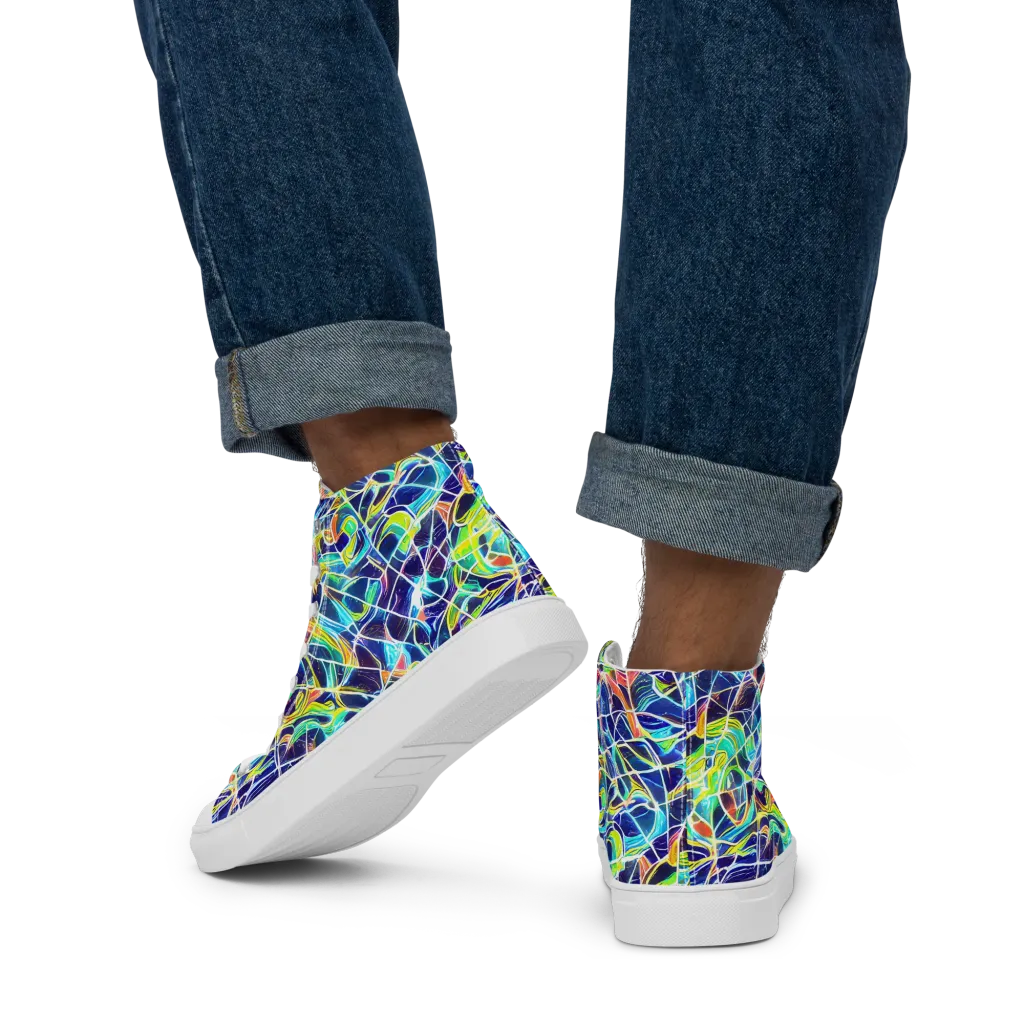 Aurora Grid on Men's High Top Canvas Shoes — Back