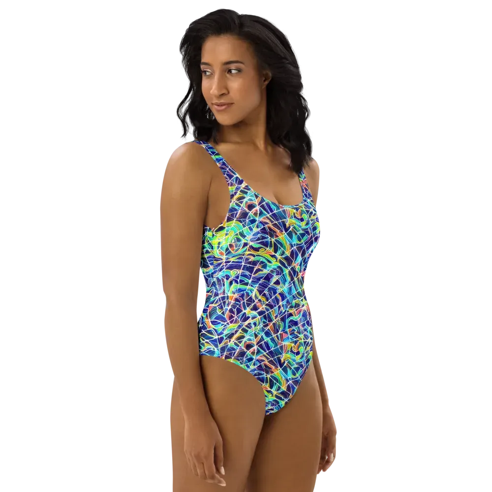 Aurora Grid on One-Piece Swimsuit — Right