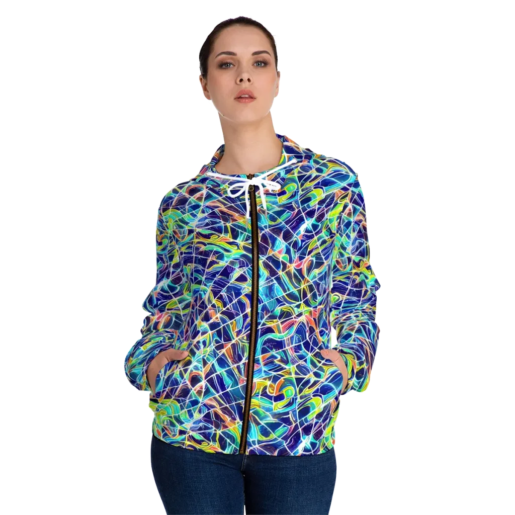 Aurora Grid on Women's Full-Zip Hoodie — Front On Person