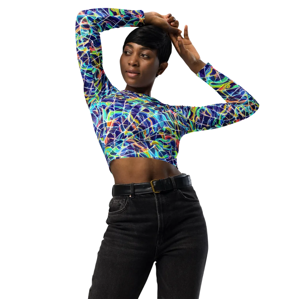 Aurora Grid on Long Sleeve Crop Top — Front