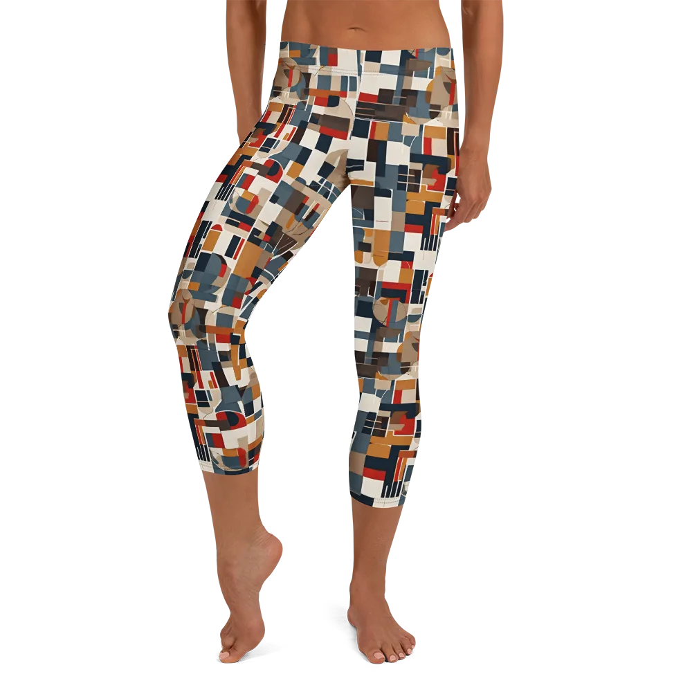 Ochre Grid on Capri Leggings — Front