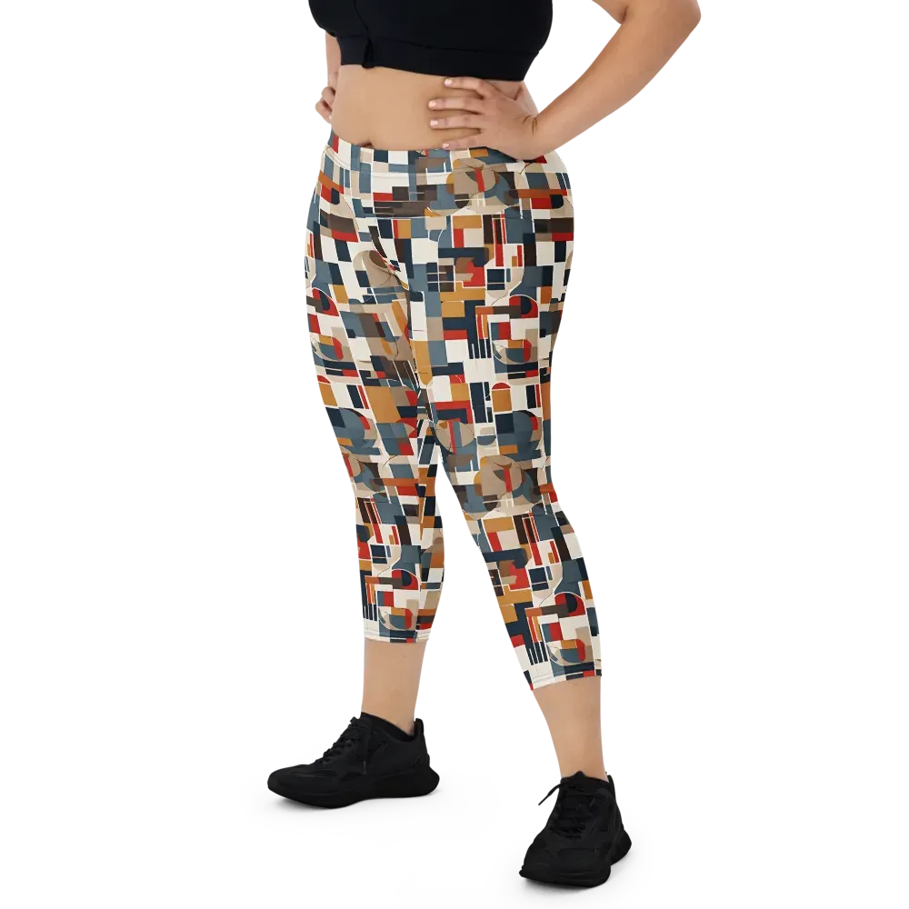 Ochre Grid on Capri Leggings — Front