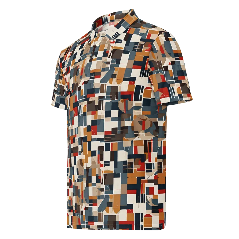 Ochre Grid on Men's Slim Fit Polo Shirt — Left Front