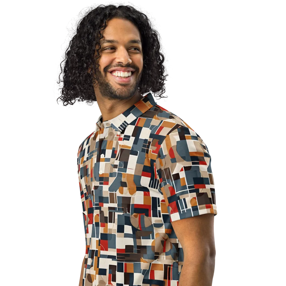 Ochre Grid on Men's Slim Fit Polo Shirt — Left Front