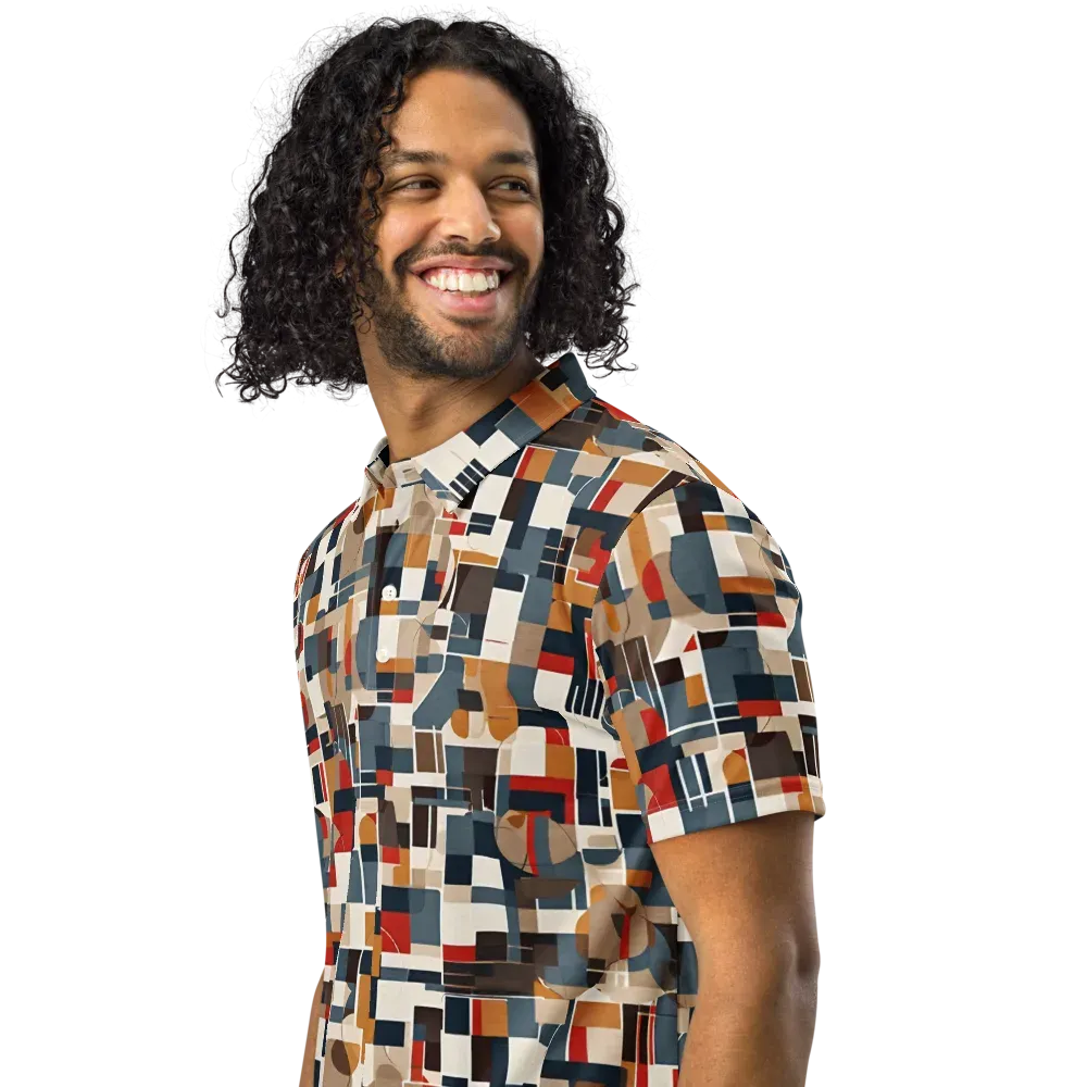 Ochre Grid on Men's Slim Fit Polo Shirt — Left Front