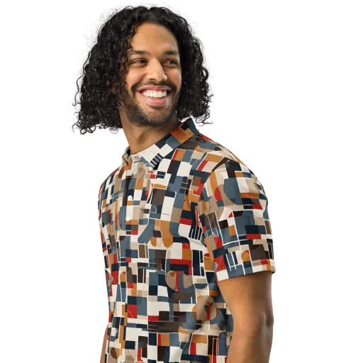 Ochre Grid on a Men's Slim Fit Polo Shirt