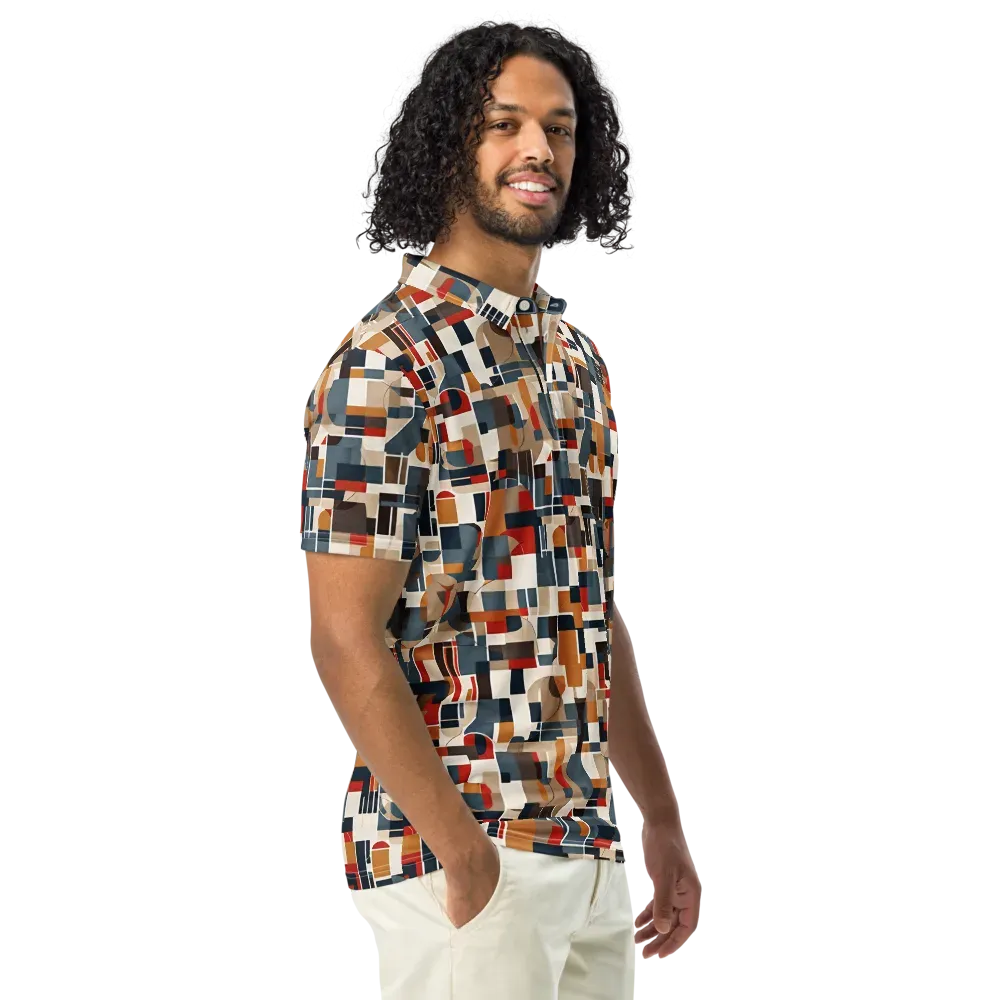 Ochre Grid on Men's Slim Fit Polo Shirt — Right Front