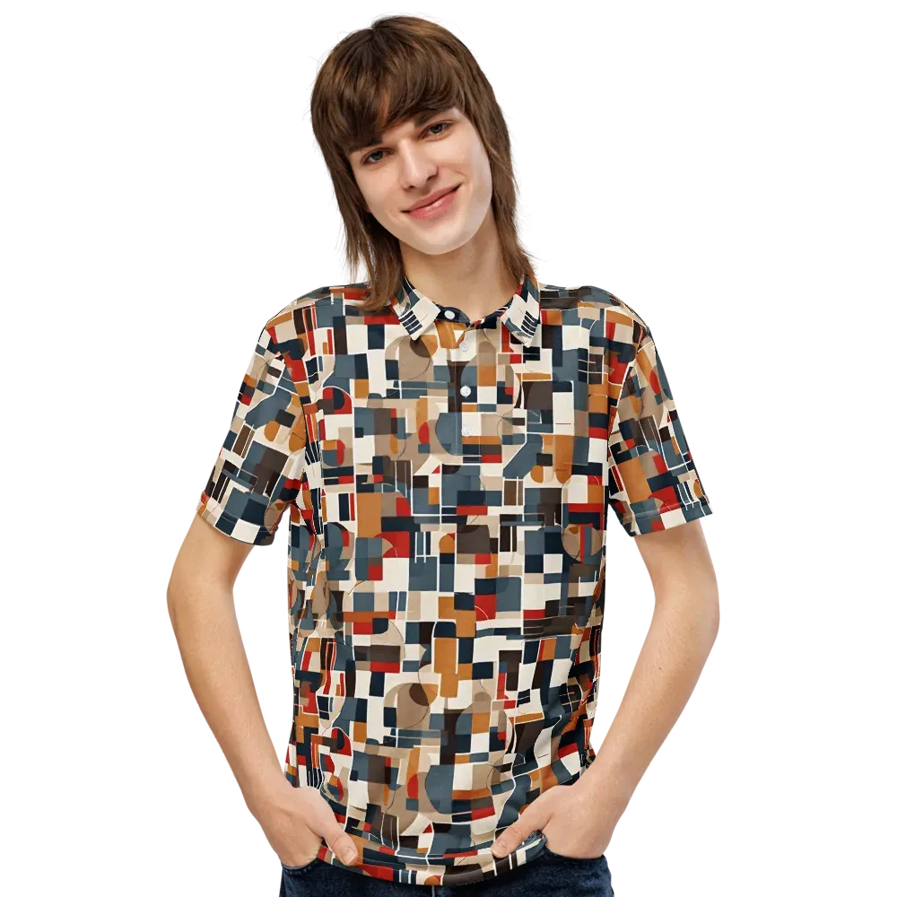 Ochre Grid on Men's Slim Fit Polo Shirt — Front