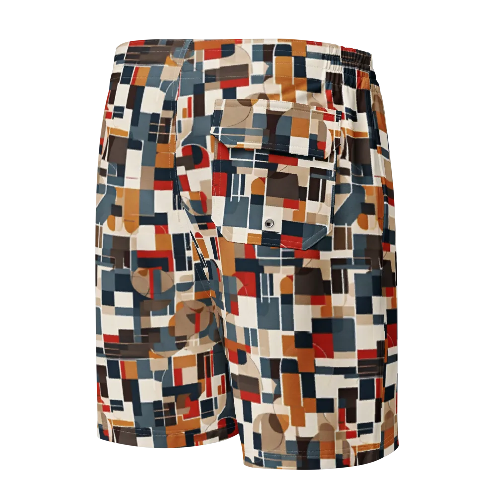 Ochre Grid on Men's Board Shorts — Back