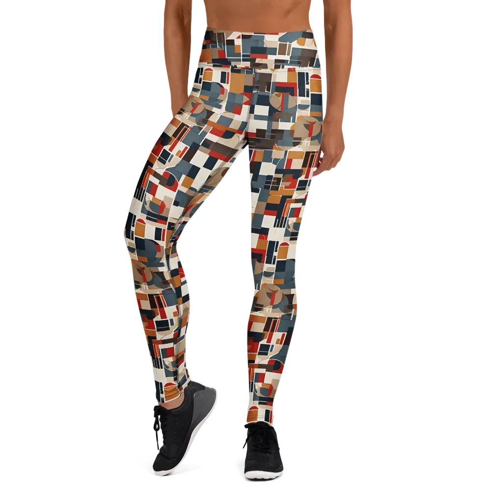 Ochre Grid on Yoga Leggings — Front