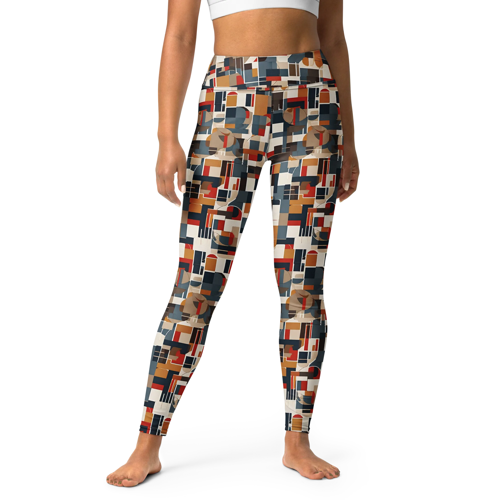 Ochre Grid on Yoga Leggings — Front