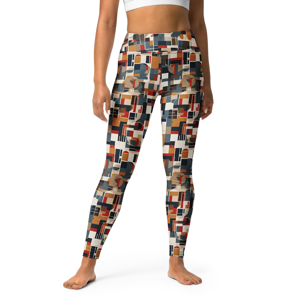 Ochre Grid on Yoga Leggings — Front