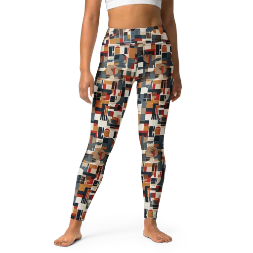 Ochre Grid on a Yoga Leggings