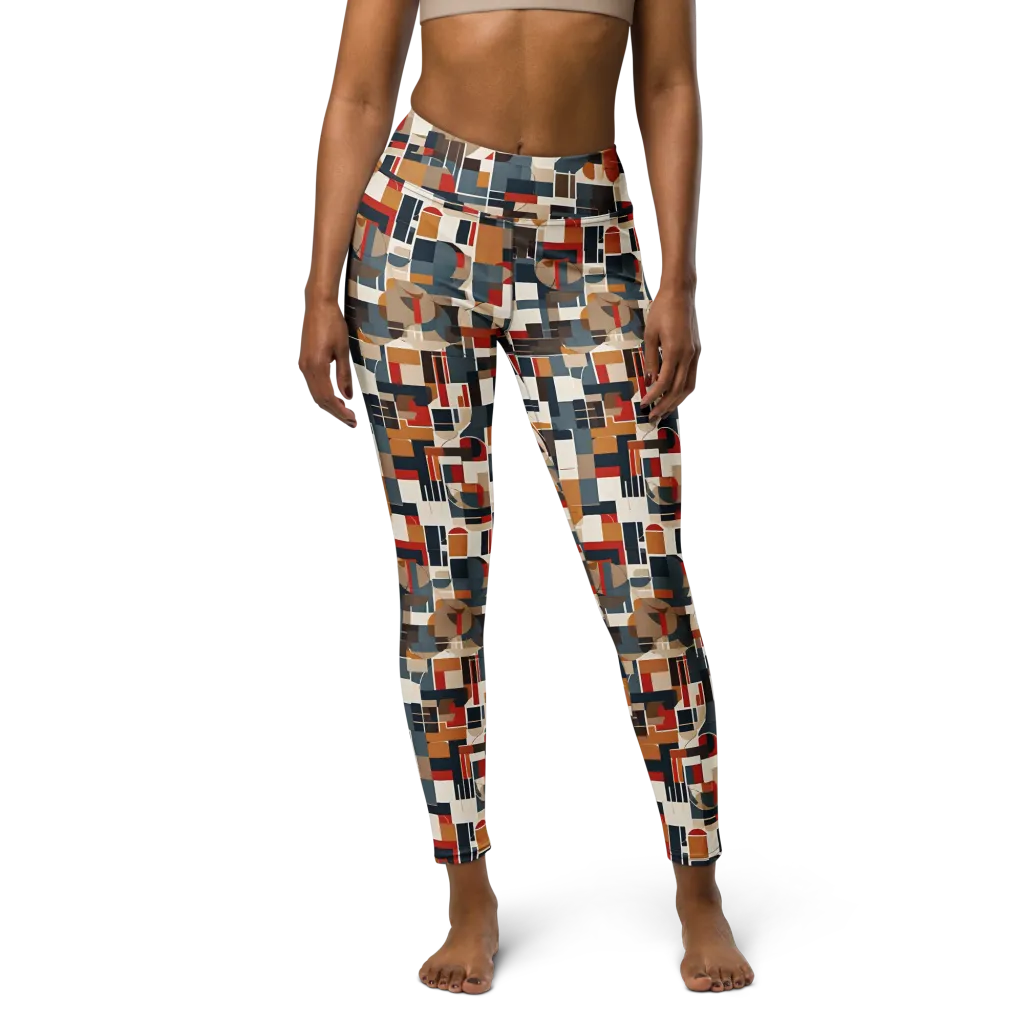 Ochre Grid on Yoga Leggings — Front