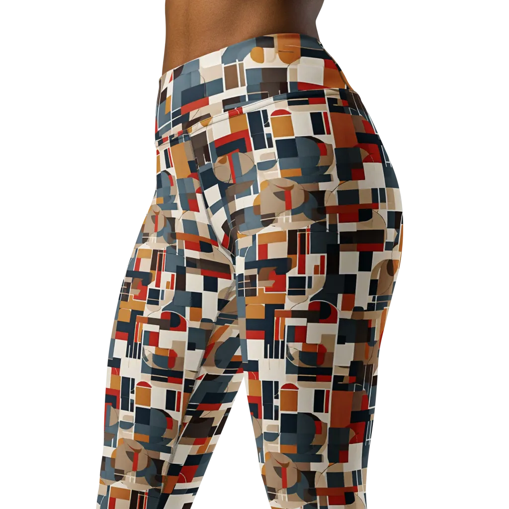 Ochre Grid on Yoga Leggings — Left Front