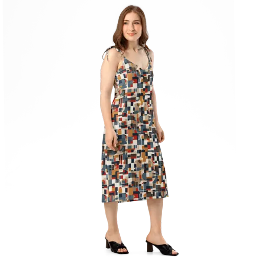 Ochre Grid on a Slip Dress