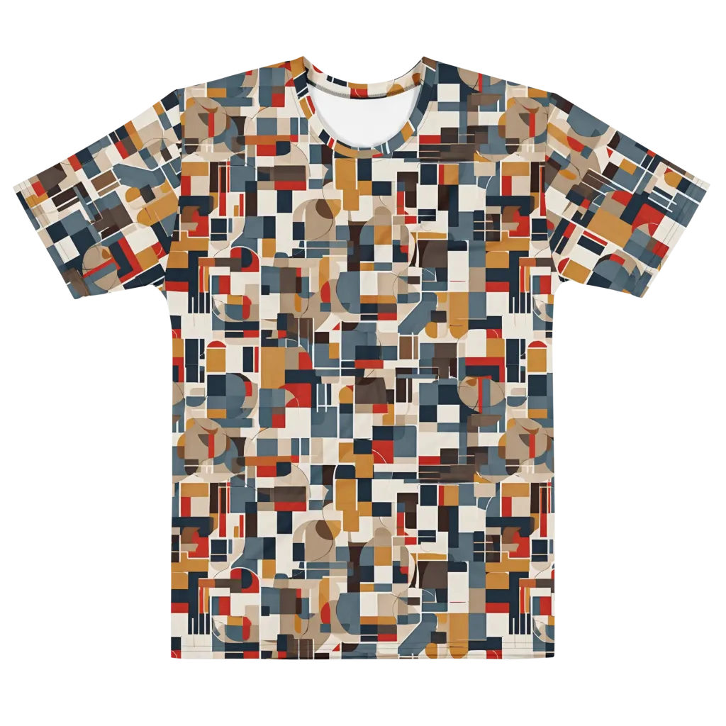 Ochre Grid on Men's Cotton Crew Neck T-Shirt — Front