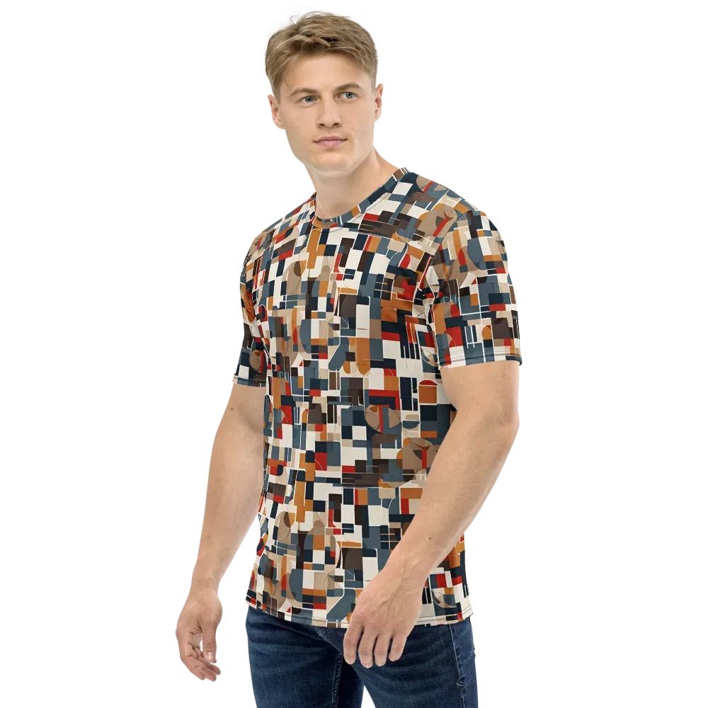 Ochre Grid on Men's Crew Neck T-Shirt — Left
