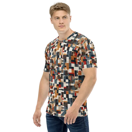 Ochre Grid on a Men's Crew Neck T-Shirt