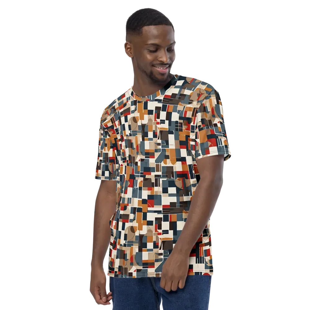 Ochre Grid on Men's Crew Neck T-Shirt — Left