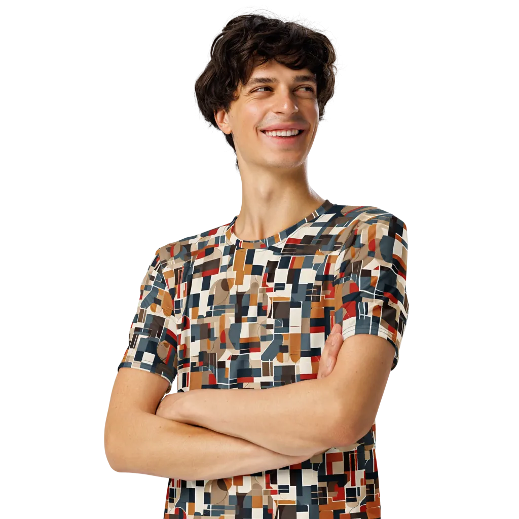 Ochre Grid on Men's Crew Neck T-Shirt — Left Front