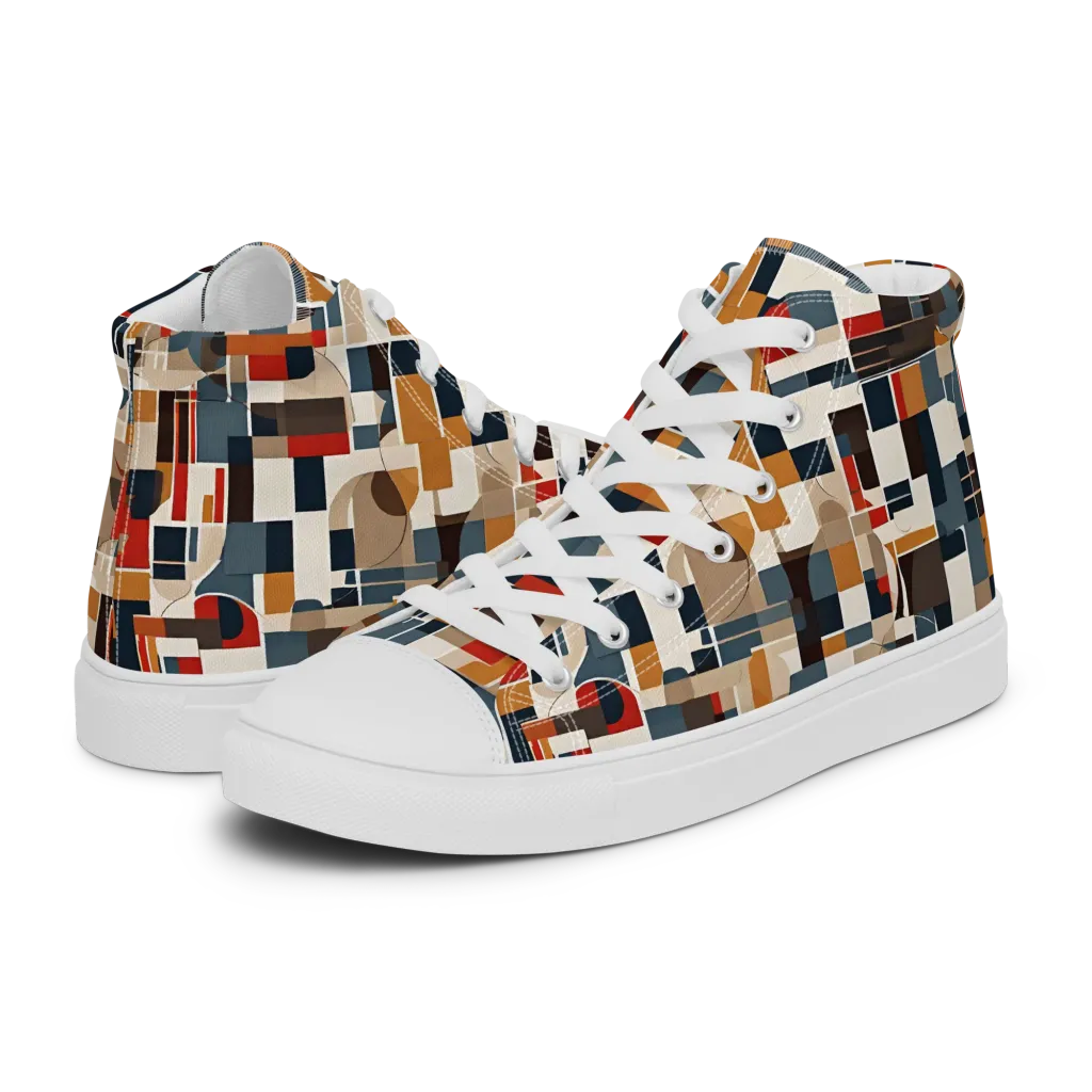 Ochre Grid on Men's High Top Canvas Shoes — Left