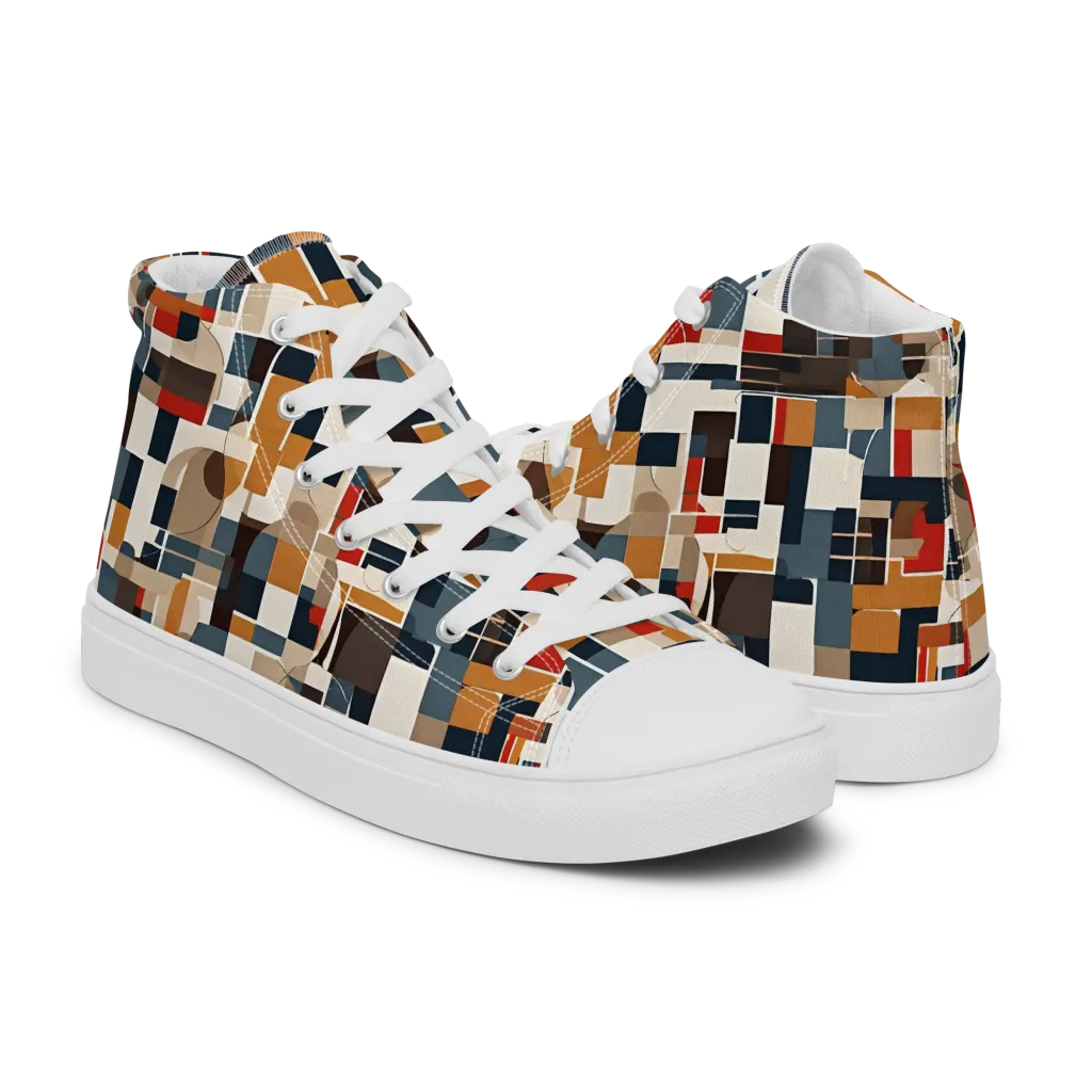 Ochre Grid on Men's High Top Canvas Shoes — Right