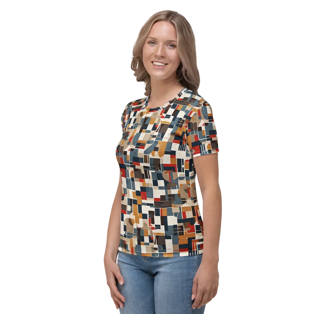 Ochre Grid on Women's Crew Neck T-Shirt — Left