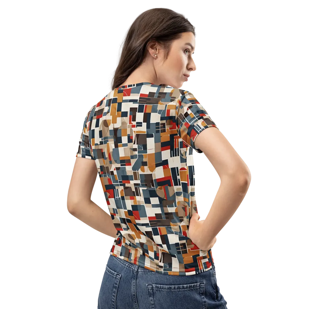 Ochre Grid on Women's Crew Neck T-Shirt — Back