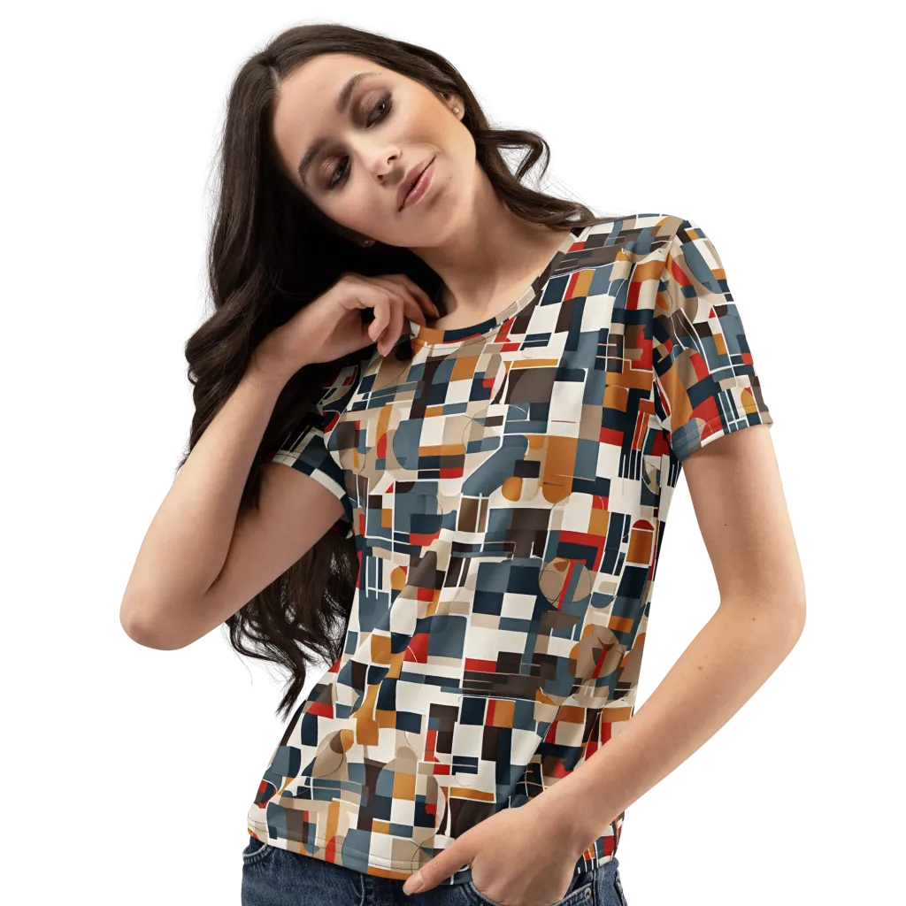 Ochre Grid on Women's Crew Neck T-Shirt — Left Front