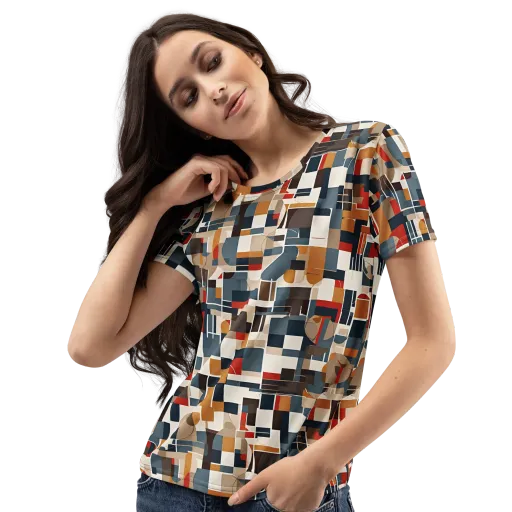 Ochre Grid on a Women's Crew Neck T-Shirt