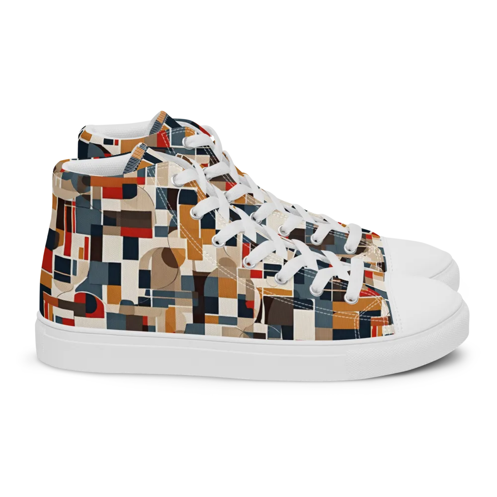 Ochre Grid on Women's High Top Canvas Shoes — Right