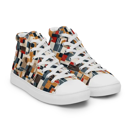 Ochre Grid on a Women's High Top Canvas Shoes