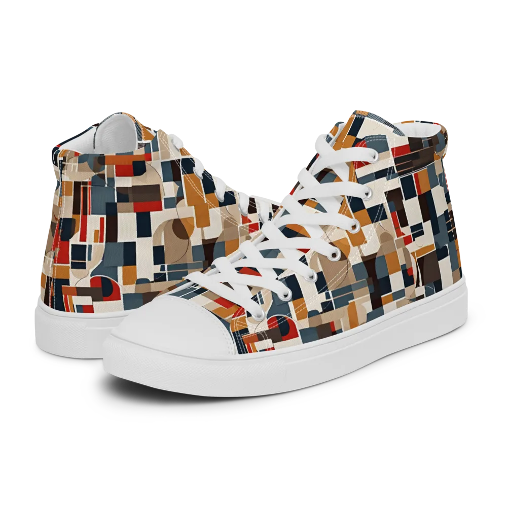 Ochre Grid on Women's High Top Canvas Shoes — Left
