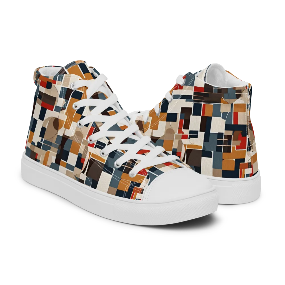 Ochre Grid on Women's High Top Canvas Shoes — Right