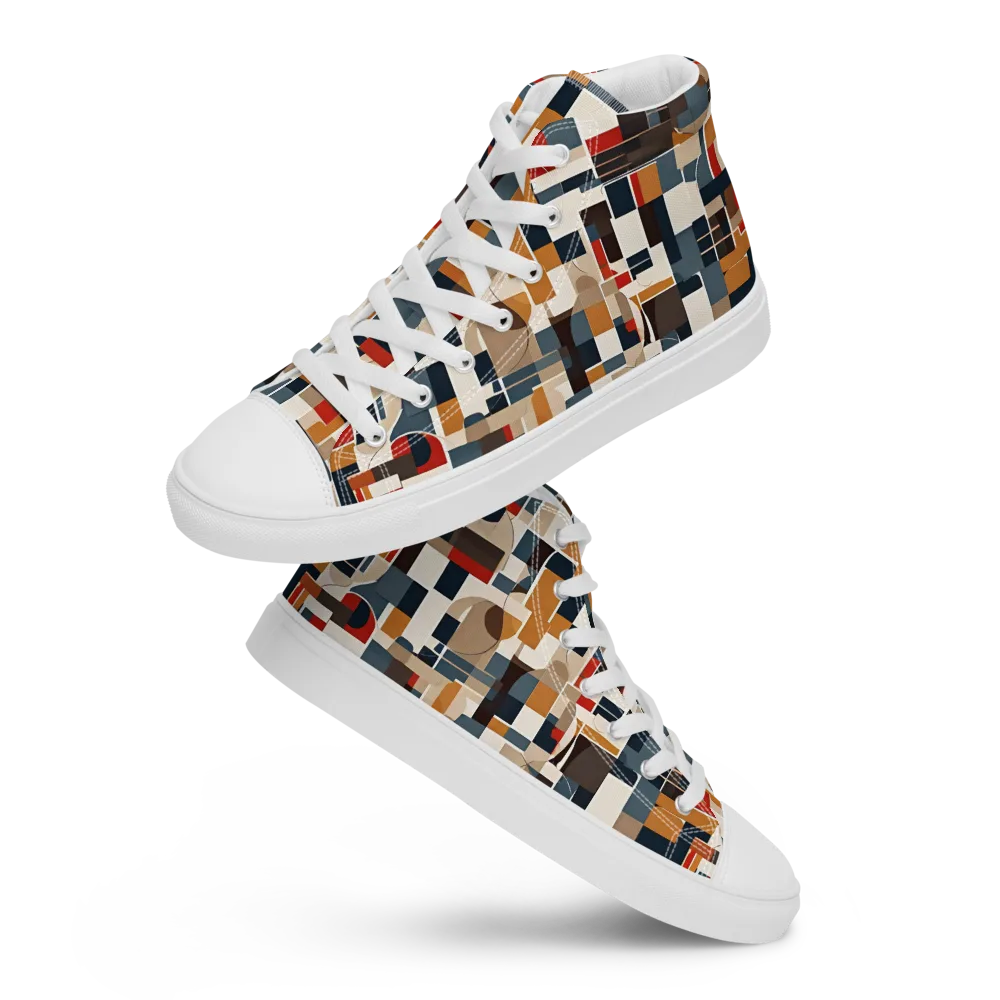 Ochre Grid on Women's High Top Canvas Shoes — Front