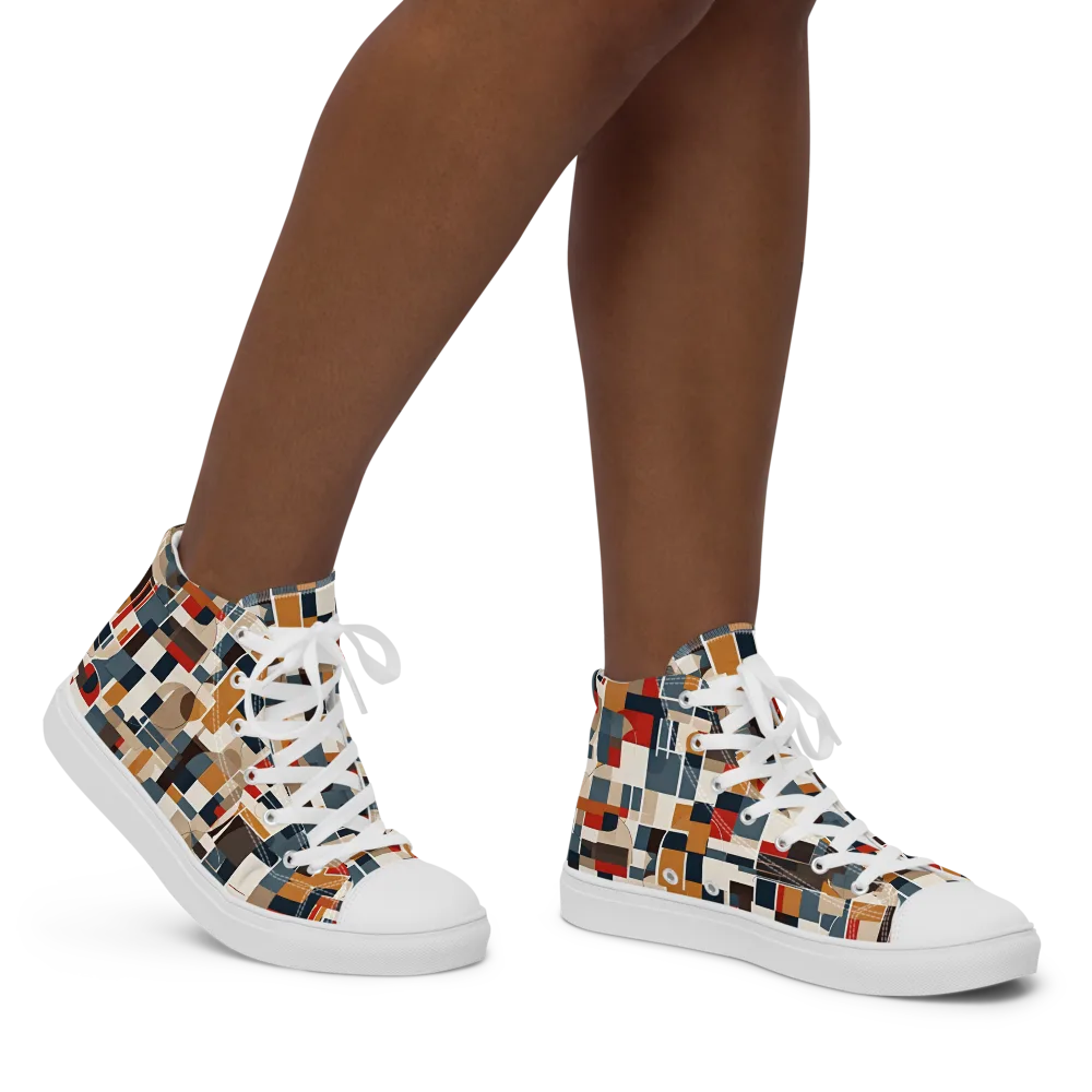 Ochre Grid on Women's High Top Canvas Shoes — Right