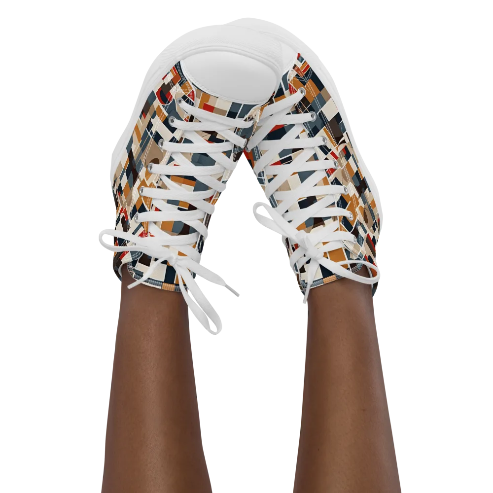Ochre Grid on Women's High Top Canvas Shoes — Front