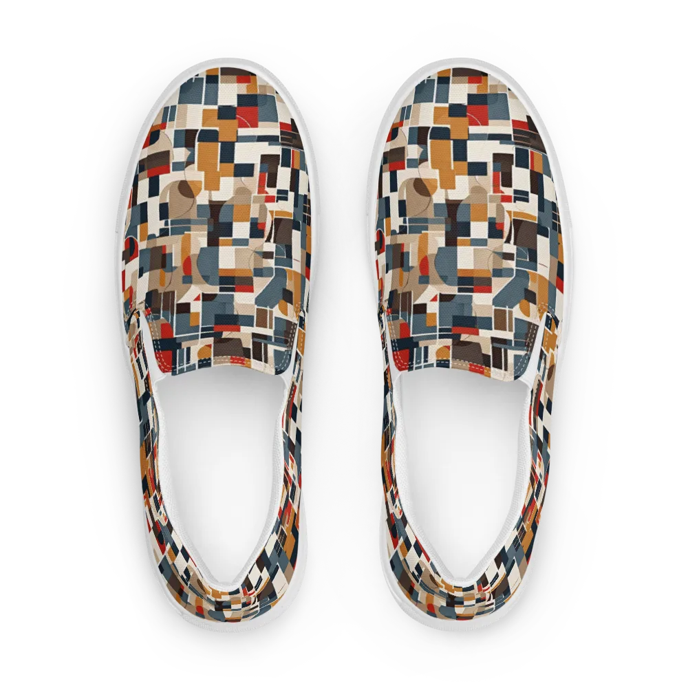 Ochre Grid on Men's Slip-On Canvas Shoes — Front