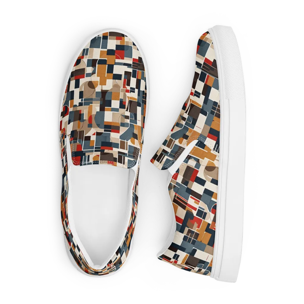 Ochre Grid on Men's Slip-On Canvas Shoes — Front