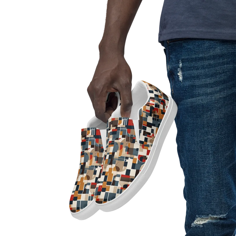 Ochre Grid on Men's Slip-On Canvas Shoes — Left Front