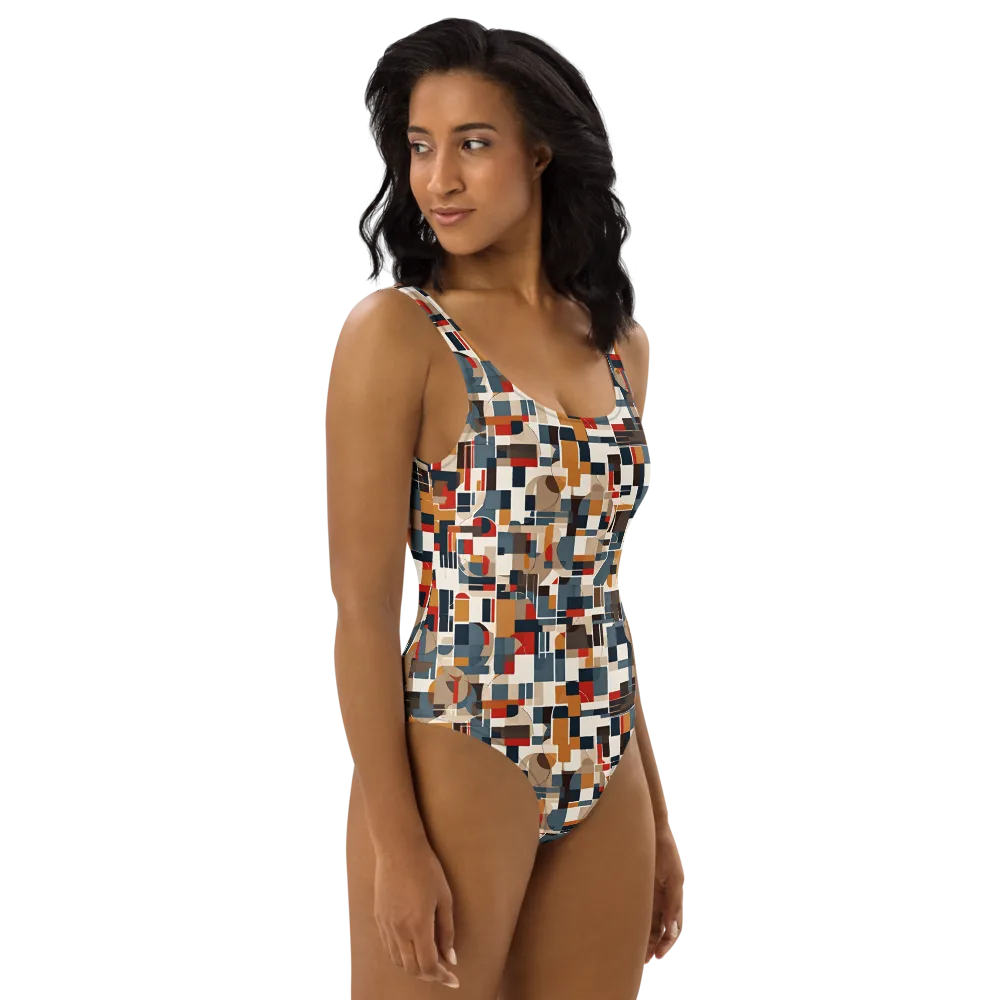 Ochre Grid on One-Piece Swimsuit — Right