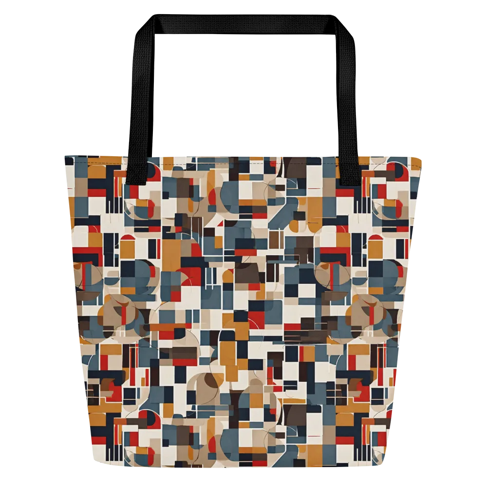 Ochre Grid on Large Tote Bag W/ Pocket — Front