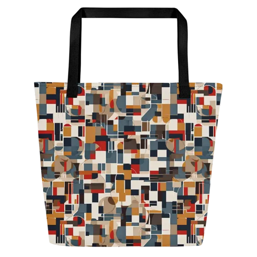 Ochre Grid on Large Tote Bag W/ Pocket