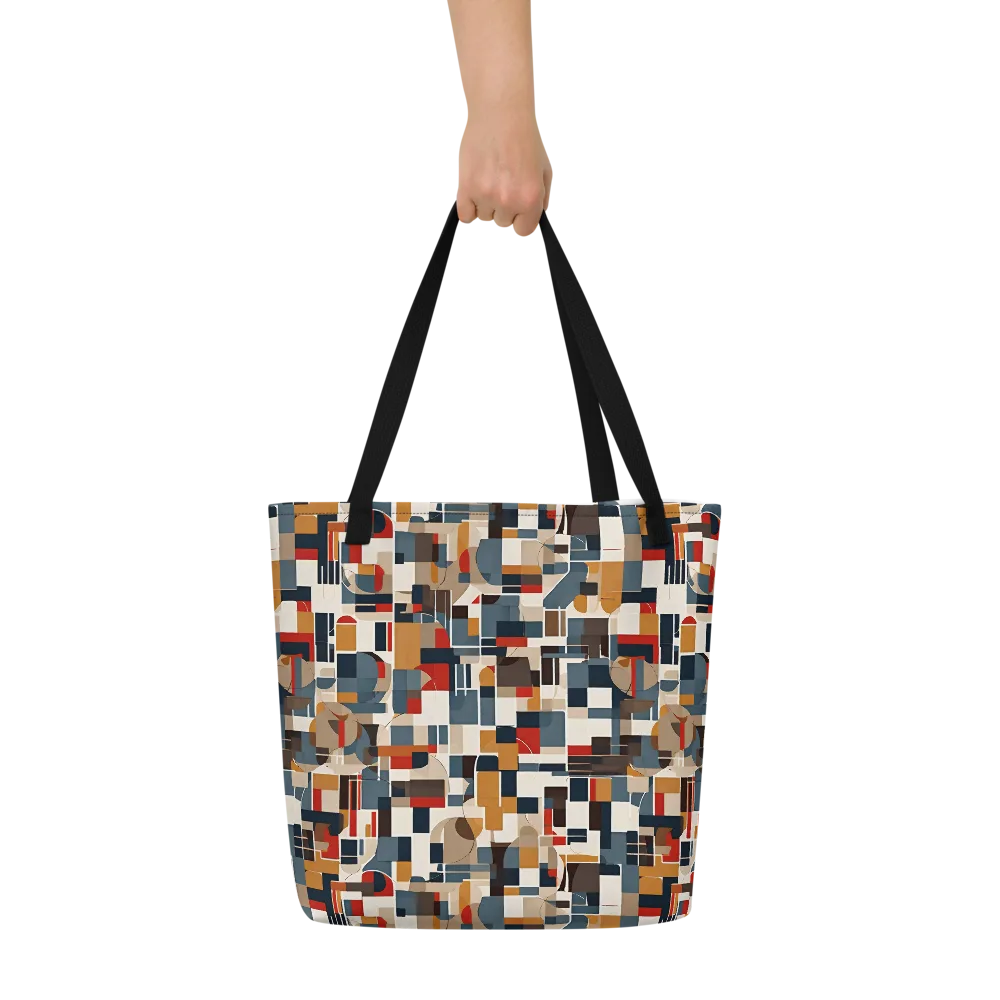 Ochre Grid on Large Tote Bag W/ Pocket — Front